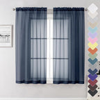 Navy Blue Sheer Curtains 63 Inch Long 2 Panels, Elegant Voile Drapes by Lecloud