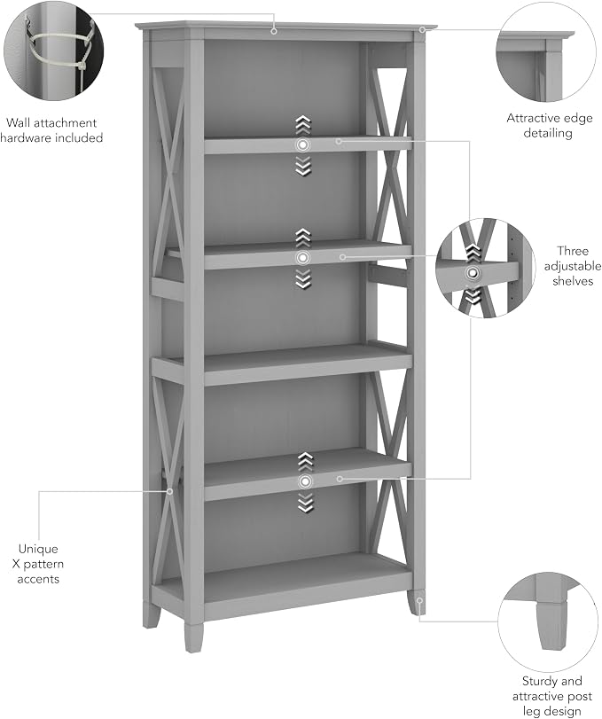 Bush Home Tall 5 Shelf Bookcase - Image 7