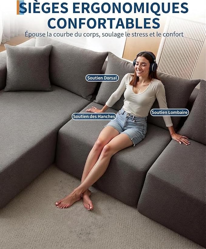 GarveeTech Corduroy Modular L Shape Sofa, Cloud Feel Compressed Sectional Couch - Image 7