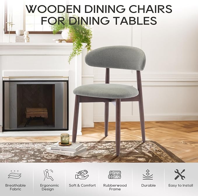 COLAMY Wooden Dining Room Chairs Set of 4, Modern Upholstered Fabric Dining - Image 6