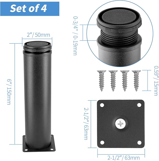 6 Inch Metal Furniture Legs Stainless Steel Adjustable Legs Black Metal Legs - Image 4