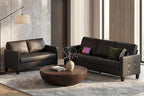 STHOUYN Black Faux Leather 3 Seater Sofa and Loveseat, Modern Comfy Office by STHOUYN