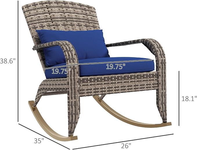 Outsunny Outdoor Wicker Adirondack Rocking Chair, Patio Rattan Rocker Chair - Image 3