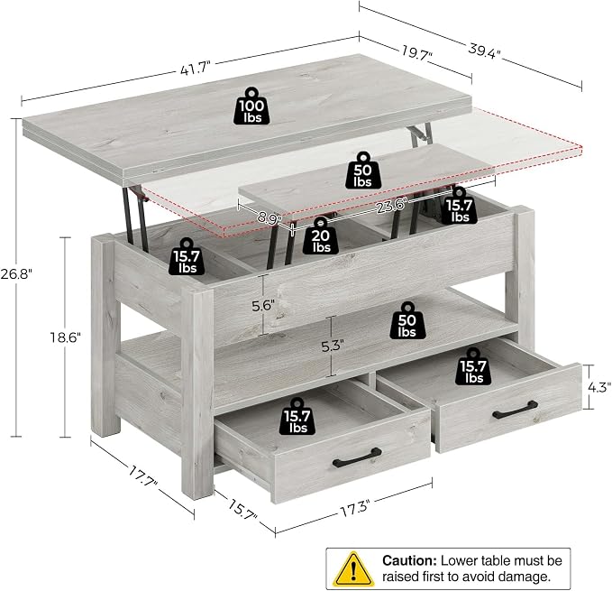 Rolanstar Coffee Table Lift Top, Converts to Dining Table - Image 3