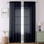 Black Sheer Curtains 90 Inches Long 2 Panels Set, Privacy Voile Light Filtering by Lecloud