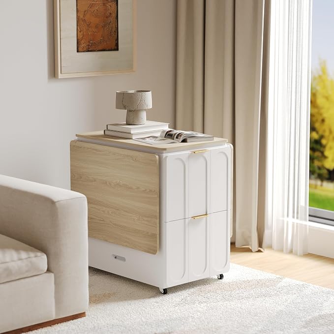 ModernMate 3-in-1 Folding Desk & File Cabinet, Fluted Multi-Storage Workspace - Image 7