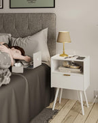 JOONEE White Nightstand with Outlet, Modern Bedside Table with Storage Drawer - Image 3