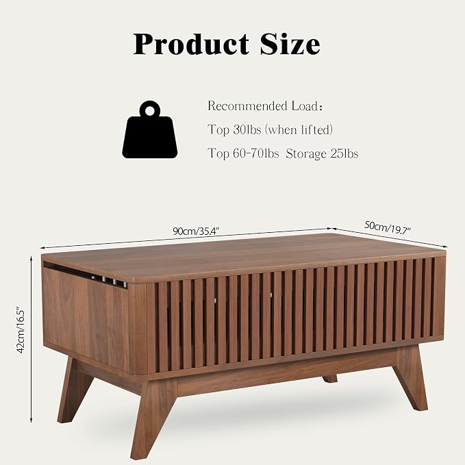 Lift Top Coffee Table with Hidden Compartment, Mid Century Modern Coffee Table - Image 2