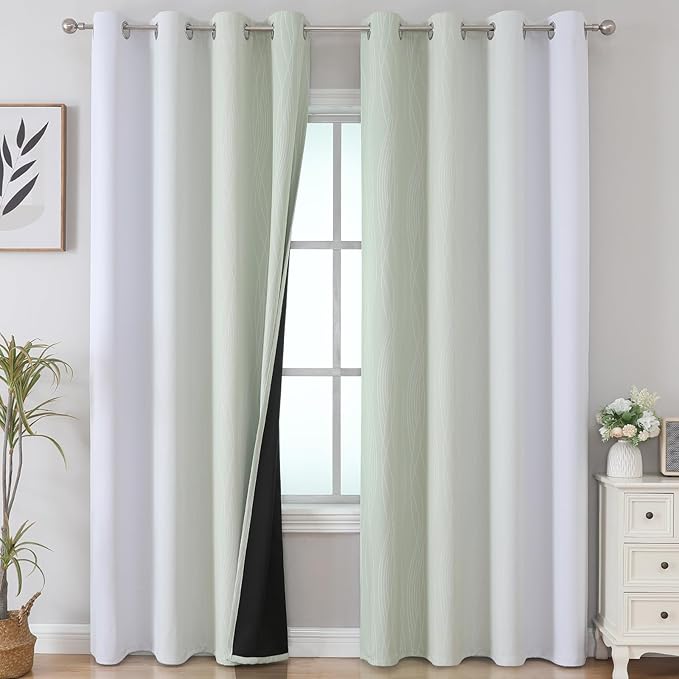 Sage Green and Greyish White Ombre Blackout Curtains - Image 2