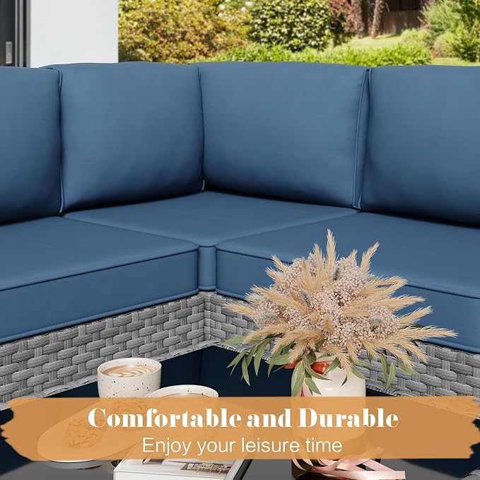 JAMFLY 5-Piece Patio Furniture Set, All-Weather Wicker Outdoor Sectional Sofa - Image 6