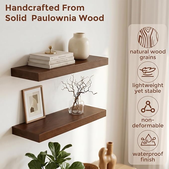 fuqing 20 Inch Floating Shelves | 6.7 Inch Deep Dark Wood Floating Shelves - Image 4