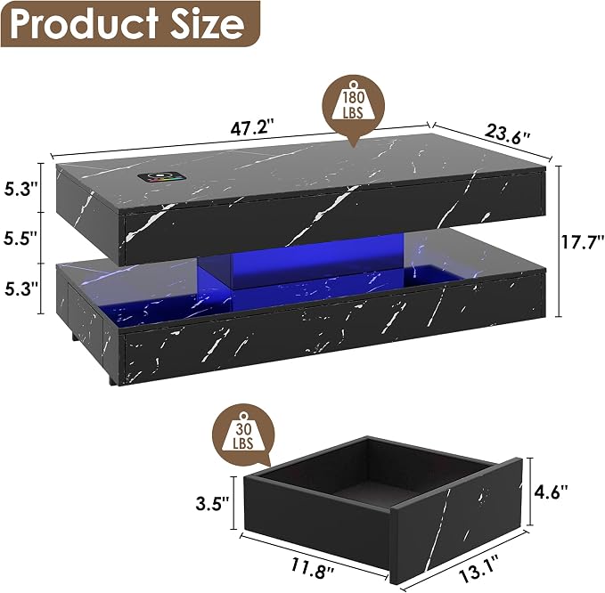 47.2" LED Smart Coffee Table - Image 2
