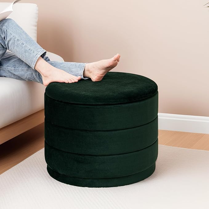23" Upholstered Round Velvet Ottoman - Image 5