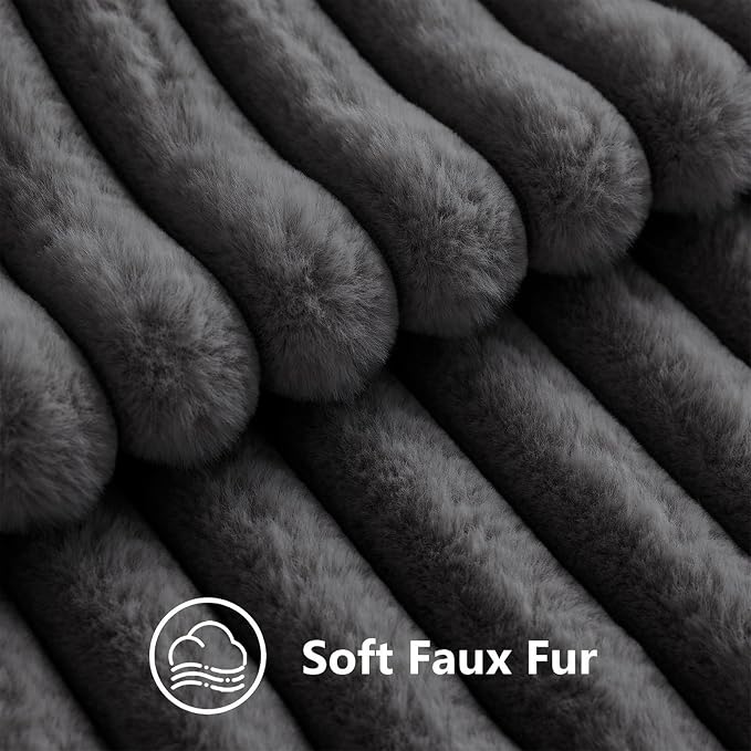 decorUhome Fall Faux Fur Throw Pillow Covers 24x24 Set of 2 Dark Grey | - Image 3
