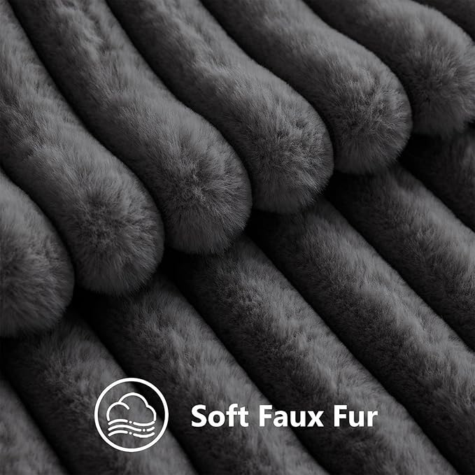 decorUhome Fall Faux Fur Throw Pillow Covers 22x22 Set of 2 Dark Grey | - Image 3