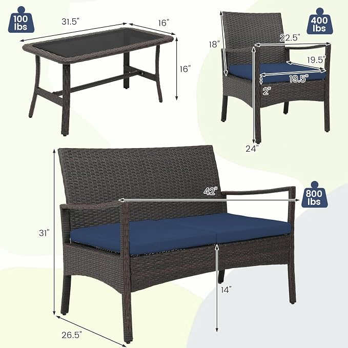 Tangkula 8 Pieces Outdoor Conversation Set, Patio PE Wicker Sofa - Image 3