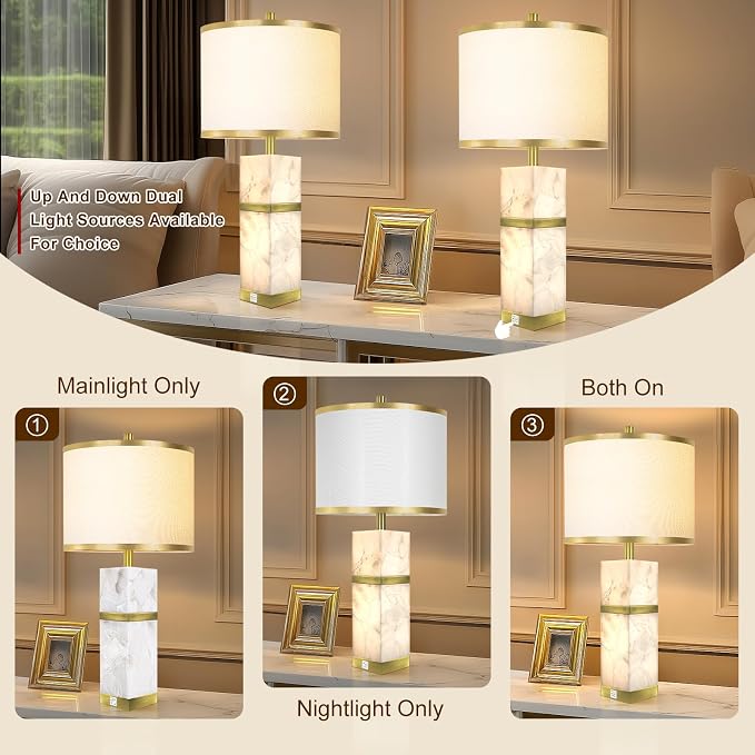 Natural Alabaster Table Lamps Set of 2 - Image 3