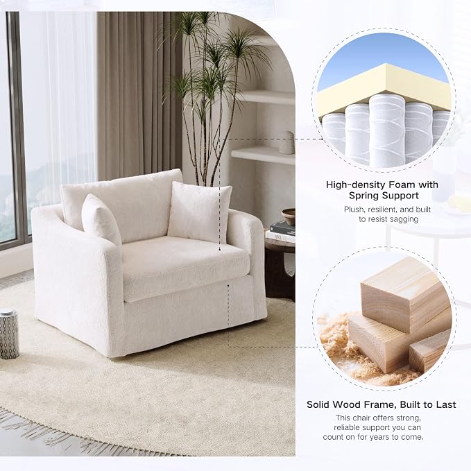 Oversized Armchair, 43.9" W Chenille Single Sofa Modern Upholstered Deep Seat - Image 4