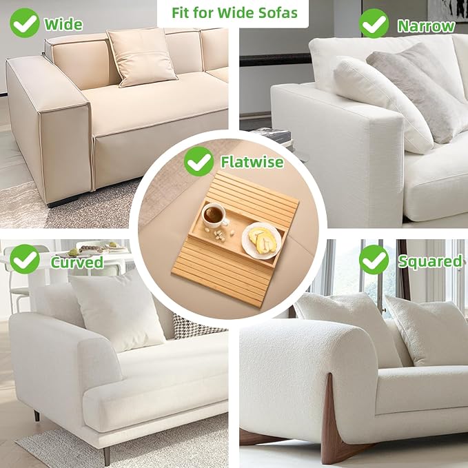GEHE Bamboo Sofa Arm Tray, Foldable Couch Arm Tray Side Table, Anti-Falling - Image 6
