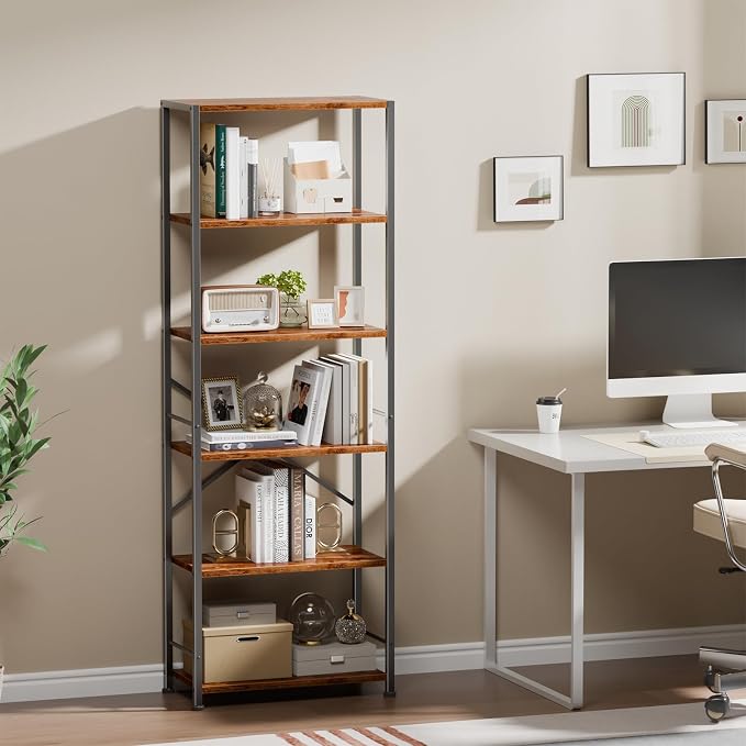 Furologee 6 Tier Book Shelf, Tall Wide Bookshelf, Industrial Open Bookcase - Image 5
