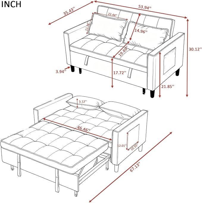3 in 1 Convertible Sofa Bed, Love Seat Sleeper Bed - Image 2