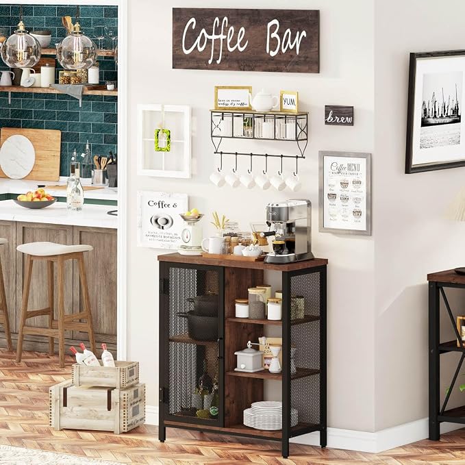BON AUGURE Coffee Bar Cabinet for Home Liquor, Industrial Coffee Station for - Image 8