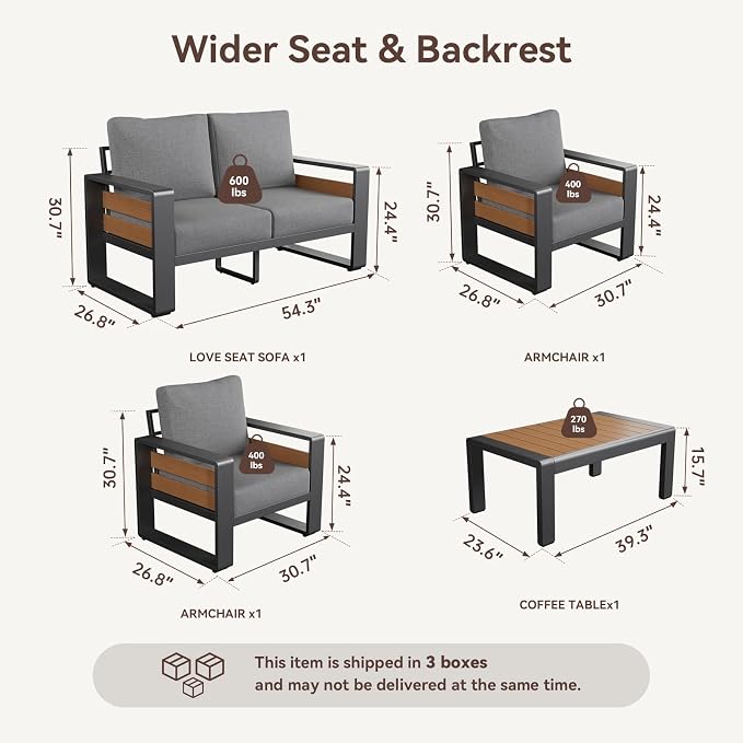 Aoxun Aluminum Patio Furniture Set, 4 Seats Sectional Metal Patio Furniture - Image 2