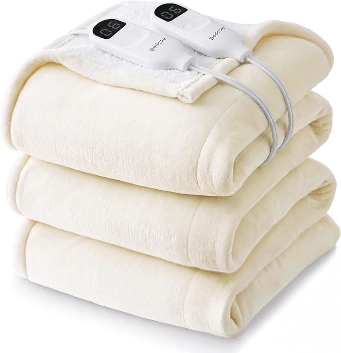 Bedsure Heated Blanket King Size, Dual Control Electric Blanket, Ivory | by BEDSURE