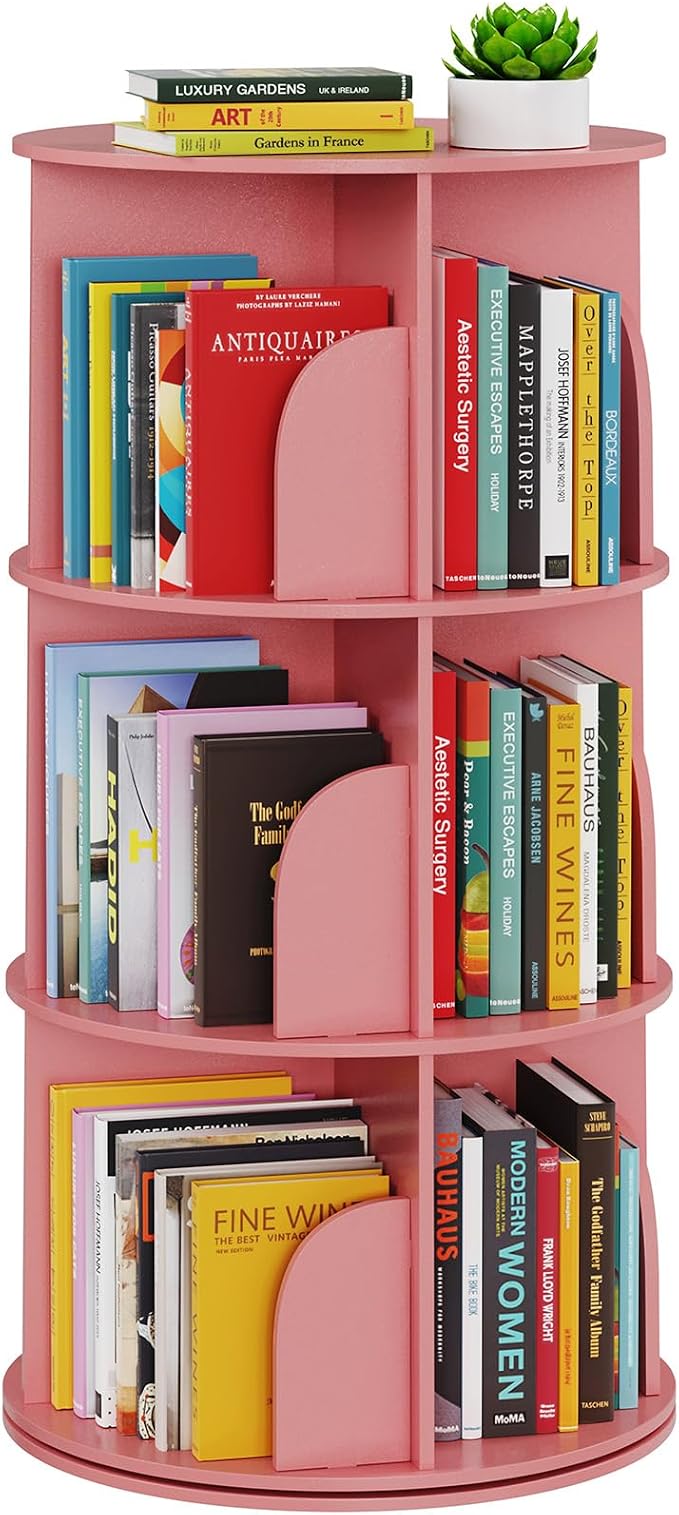 SpaceAid 3 Tier Rotating Bookshelf Tower, Spinning Bookcase Lazy Susan by SpaceAid