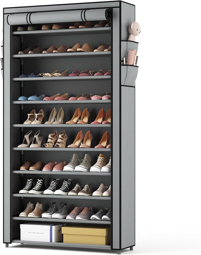 ROJASOP Shoe Rack with Covers, Stackable 10 Tier Tall Shoe Shelf Storage 50-55 by ROJASOP