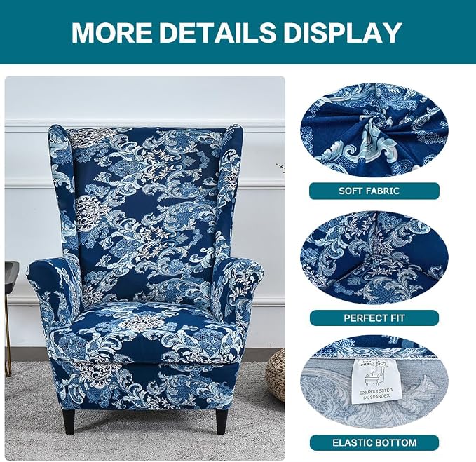 KRFOONN Wingback Chair Cover Slipcovers 2 Piece Stretch Wing Chair Covers - Image 3