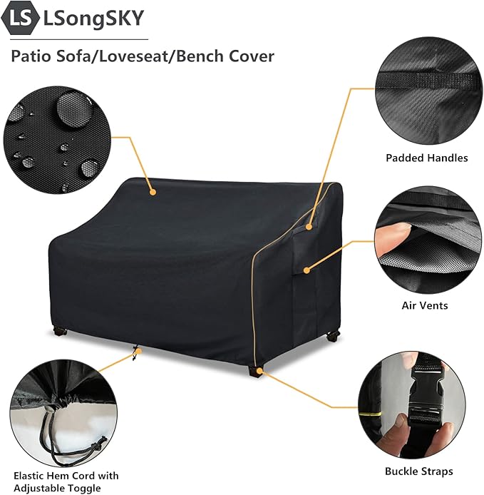 Patio 3-Seater Sofa Cover, Outdoor Couch Cover Fits up to 79W x 38D x 35H Inches - Image 4