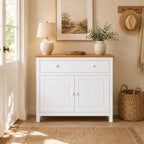 From the Tree Furniture 44" Wide White & Pine Top Solid Pine Shaker Sideboard by FromTheTreeFurniture
