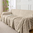 Fuzzy Brown Couch Cover for Sectional Sofa, Sofa Slipcover for 2 Cushion Couch by JungleStar