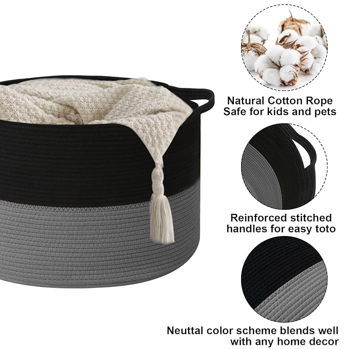 90L Extra Large Blanket Basket, Woven Laundry Basket Hamper - Image 3