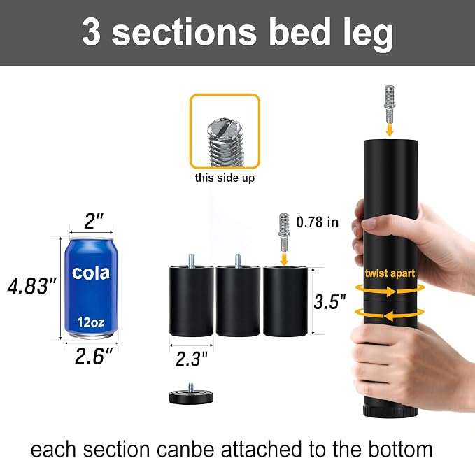 11 Inch Bed Legs for Adjustable Bed Base Frame, Screw in Furniture Replacement - Image 4