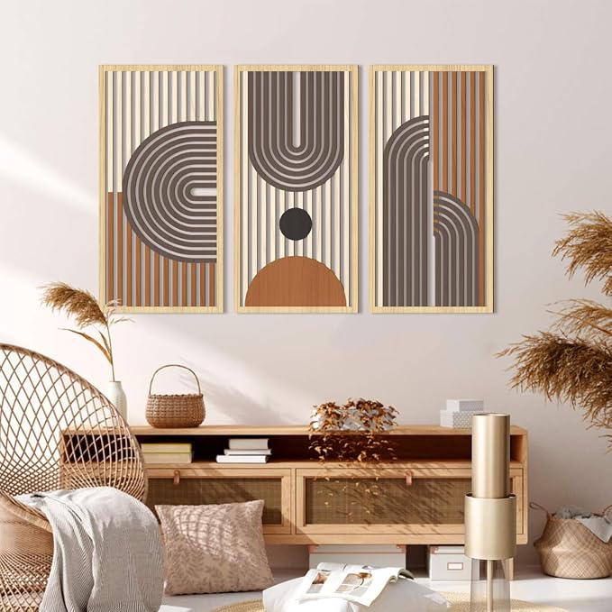 IARTTOP Mid century Modern Decor 16x32 Inch Large Boho Wood Wall Art Abstract - Image 3