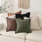 MIULEE Boho Linen Fringe Decorative Throw Pillow Covers Rifle Green 18x18 | Set - Image 7