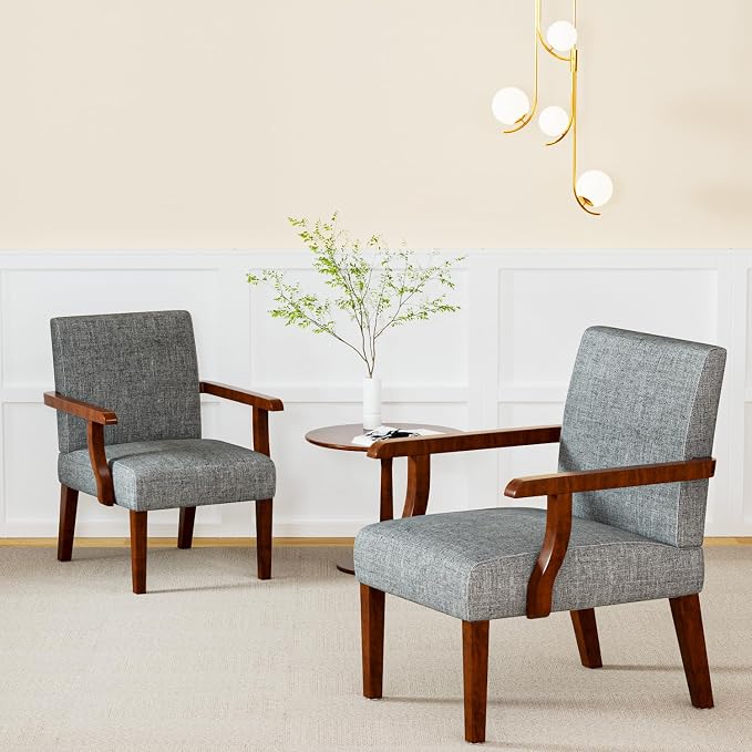 2PCS Accent Chairs with Table Set, Fabric Upholstered Modern Accent Armchair - Image 5