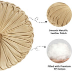 HIG Set of 2 Apricot Velvet Decorative Round Pleated Throw Pillows - Image 4