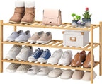 viewcare 3-Tier Long Shoe Rack, Bamboo Wood Shoe Rack by VIEWCARE