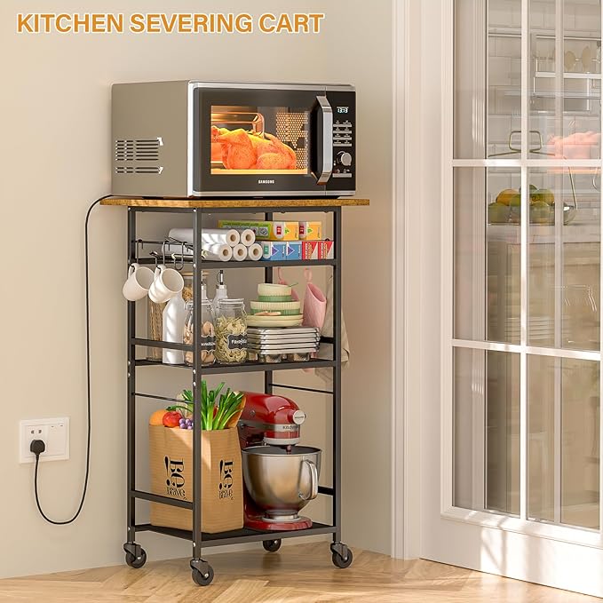 ThreeHio Rolling Kitchen Microwave Cart, 4 Tier Microwave Table Stand - Image 7