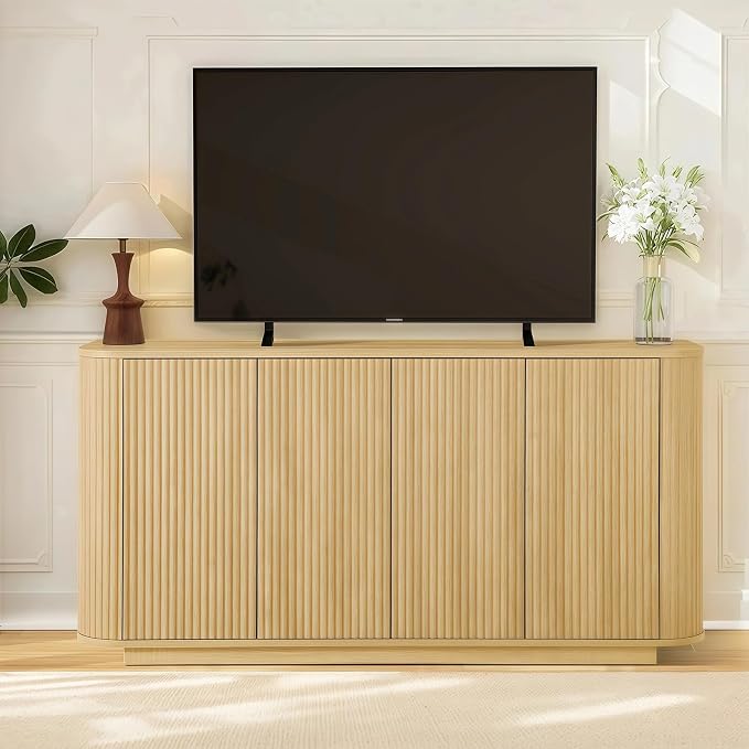 LKTART 64" Buffet Cabinet with Storage, Modern Fluted Accent Sideboard Media - Image 3
