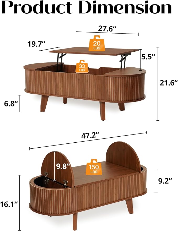 Fluted Oval Lift Top Coffee Table - Image 3