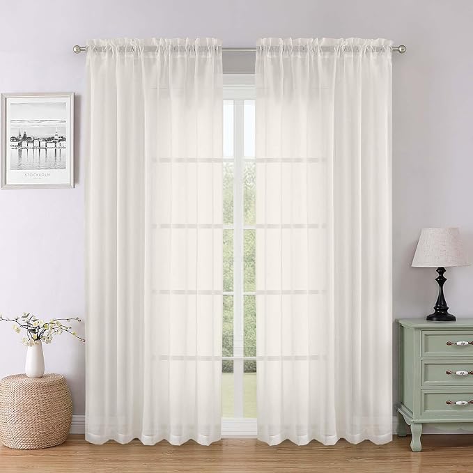 Ivory Sheer Curtains 78 Inches Long 2 Pcs, Rod Pocket Light Filtering Bedroom by Lecloud
