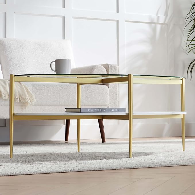 LumFurn Oval Glass Coffee Table, Mid-Century Modern Design, L43 x W22 x H17 inch - Image 4