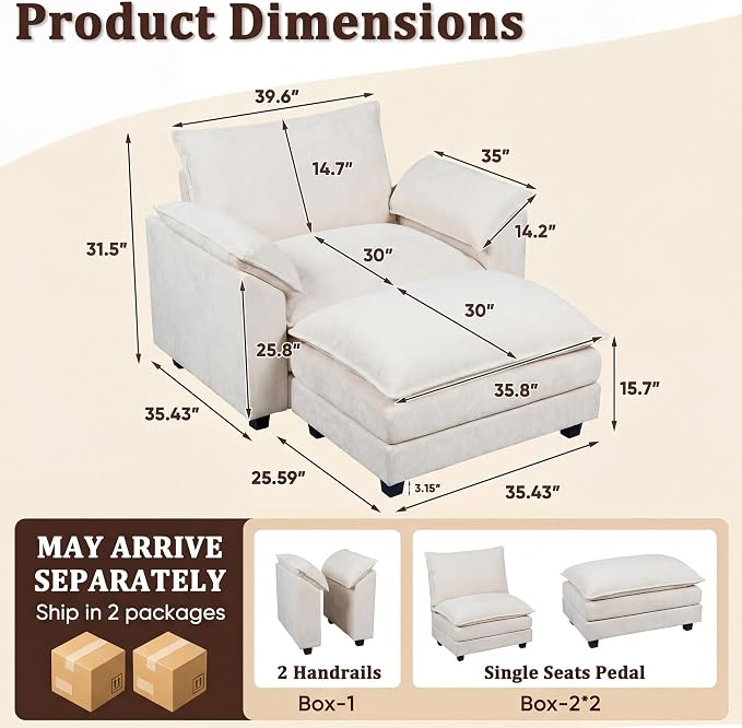 JUMMICO 40" Chaise Lounge Chair - Image 2