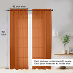 Sheer Curtains 72 Inches Long 2 Panels Set, Light Filtering Sheer Curtain Rod - Image 2
