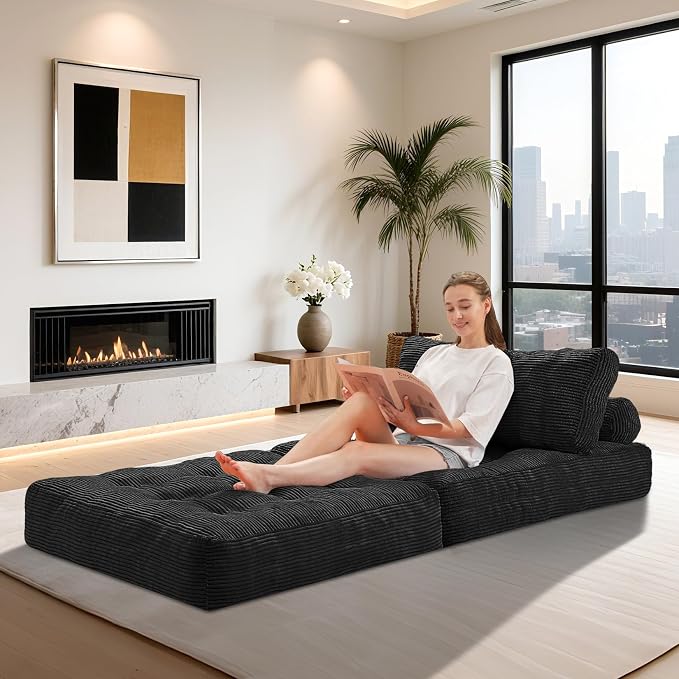 HABUTWAY Folding Sofa Bed, Convertible Sleeper Chair Bed w/Dual-Pillow & Handle - Image 4