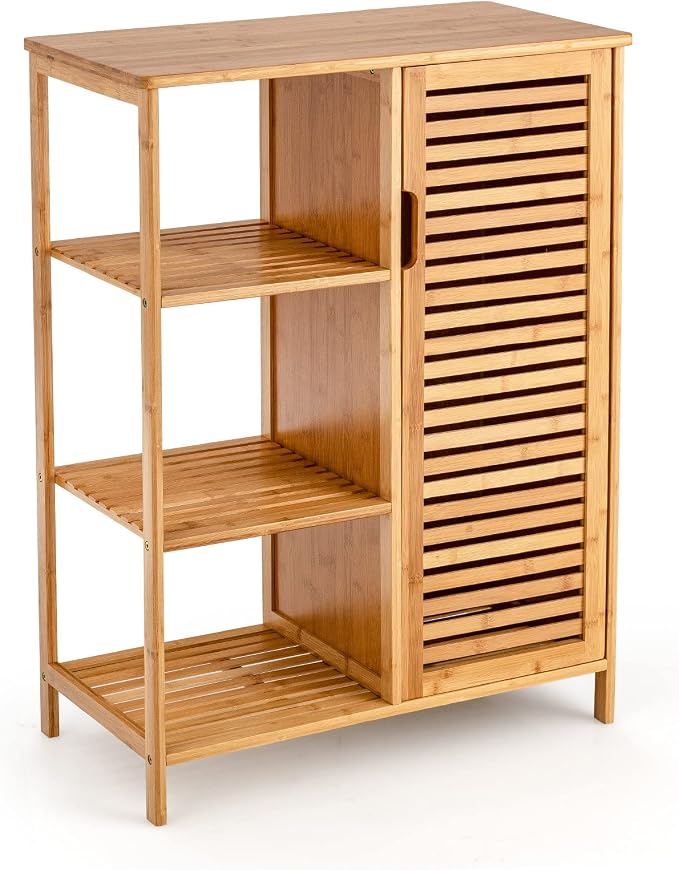 Tangkula Bamboo Bathroom Floor Cabinet, Storage Cabinet by TANGKULA